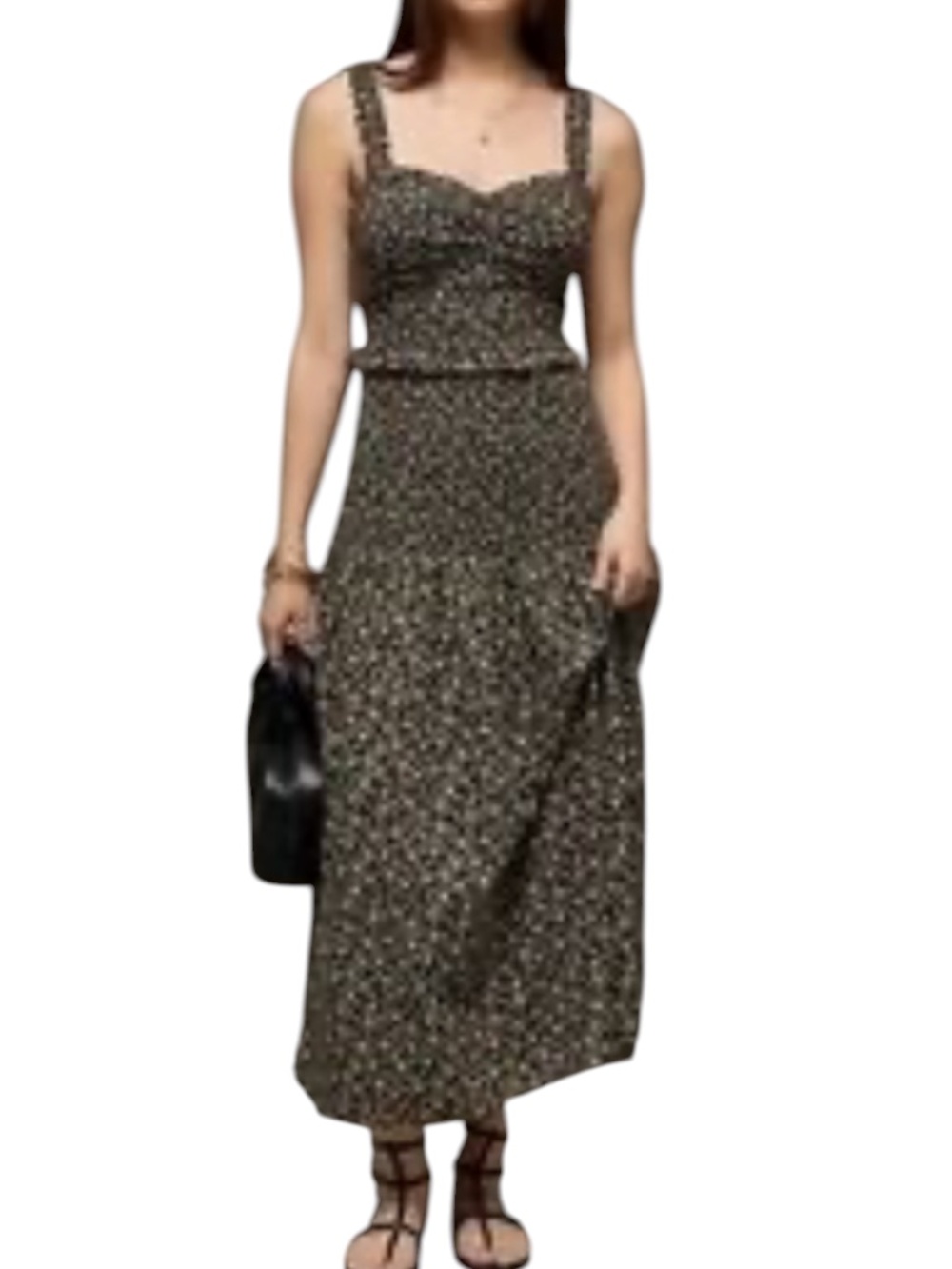 AE Catie Corset Smocked Floral Midi Dress Women's Size L Feminine Romantic Chic